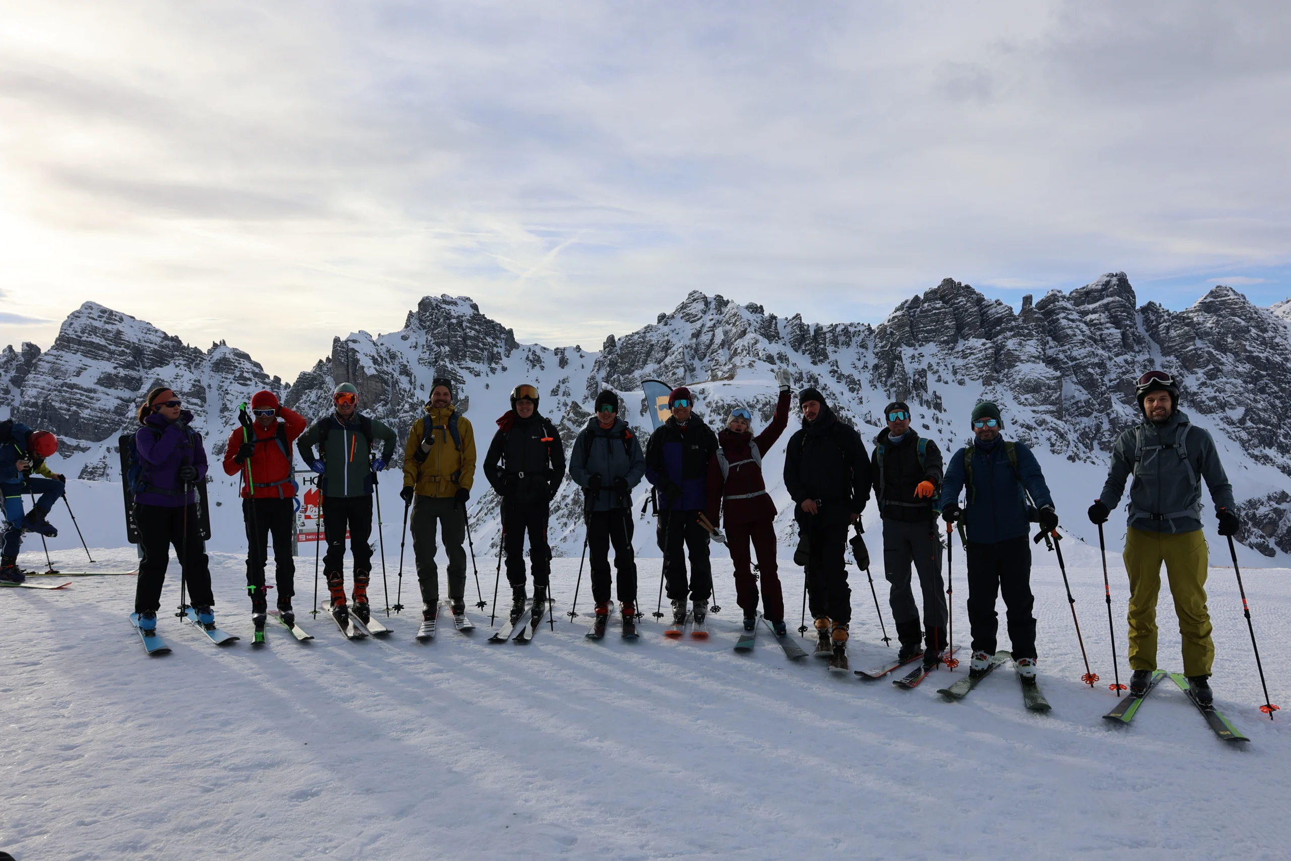 Ski Tour descent through fresh tracks