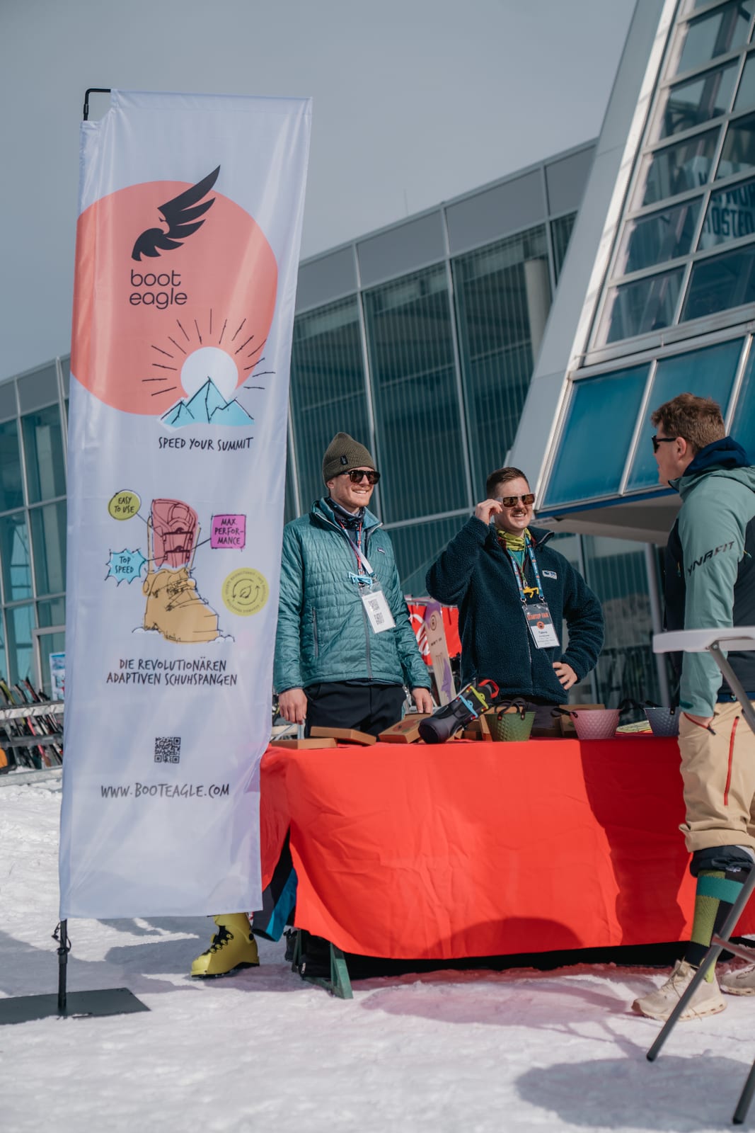 Startup booth in the sun at 2,340 m